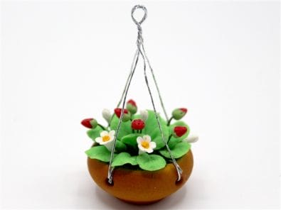 Tc0582 - Pot de fleurs à suspendre fleurs et fraises