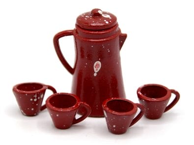 Tc1358 - Red coffee pot with glasses