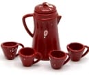  Cafetera roja con vasos