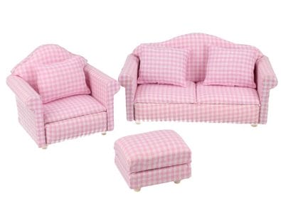 Cj0096 - Ensemble canapé à carreaux rose