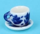  Taza y plato decorada azul