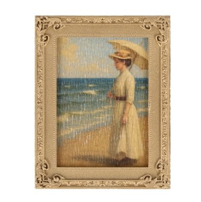 Tc2108 - Gemälde einer Frau am Strand