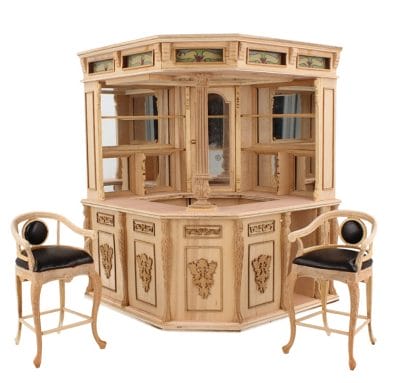 Cj0001 - Unbemalte Bar mit Stühlen 